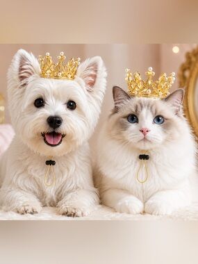 Gold Crown Pet Headpiece - Pet Costume for Dogs or Cats Halloween